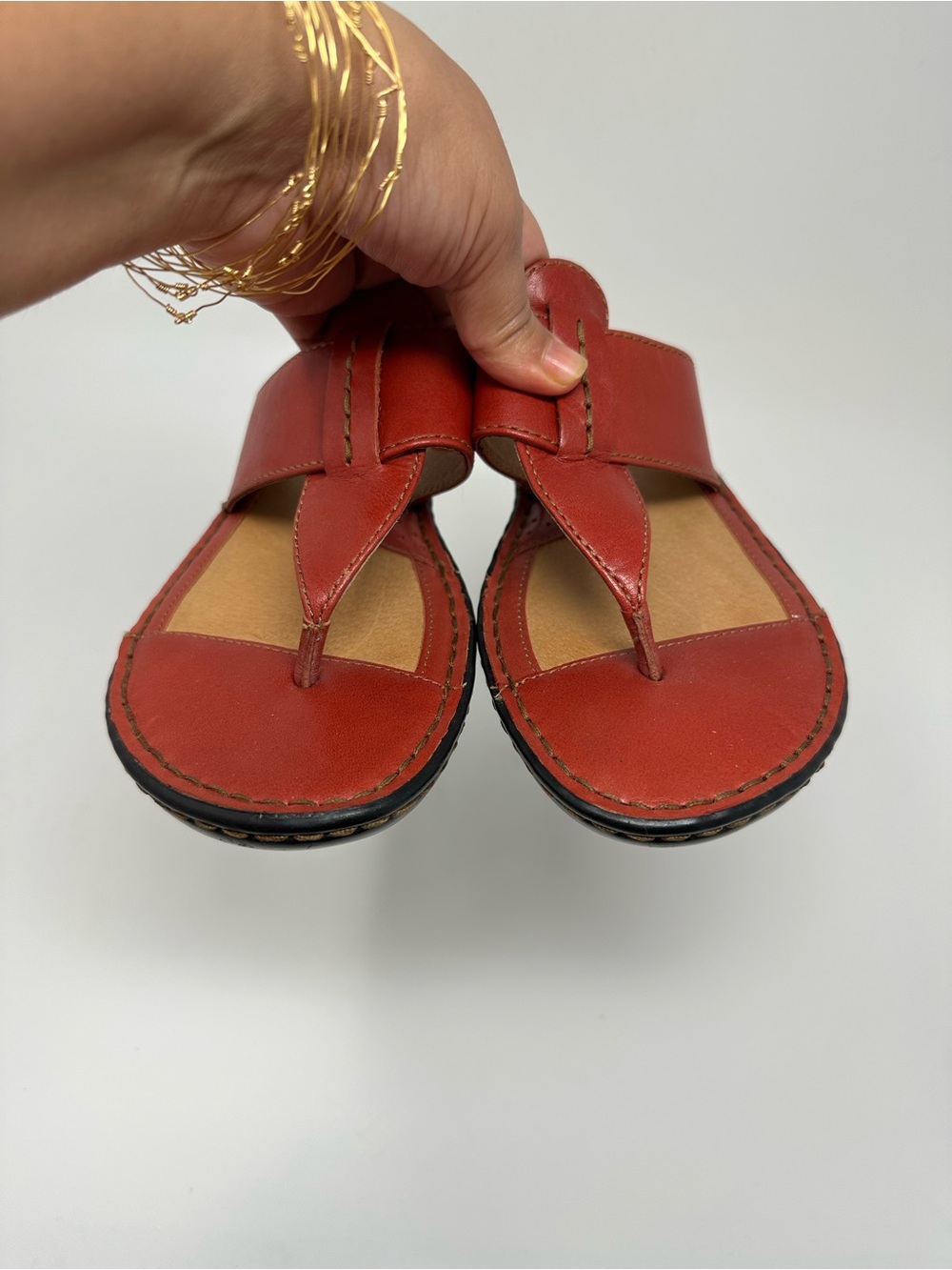 Born Leather Thong Sandals Toe-Loop Strap Red Women's 9 - Picture 8 of 14